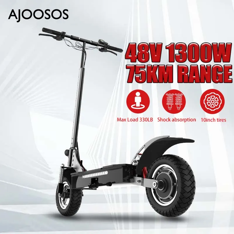 

AJOOSOS High-end Electric Scooter 48V 20AH Battery 75KM Folding E Scooter 1300W Dual Motor Electric Scooters 10'' Pneumatic Tire