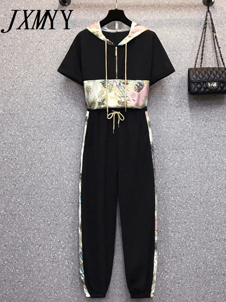 Sports and Leisure Suits Women Large Size Summer 2022 New Printed Patchwork T-shirts Top Harem Pants Two-piece Set |