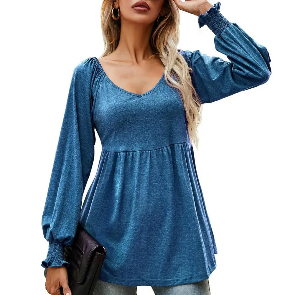 

Trendy Women Pullover Solid Color Skin-touch Tunic Blouse Simple Casual Long Sleeve Women Tunic Top