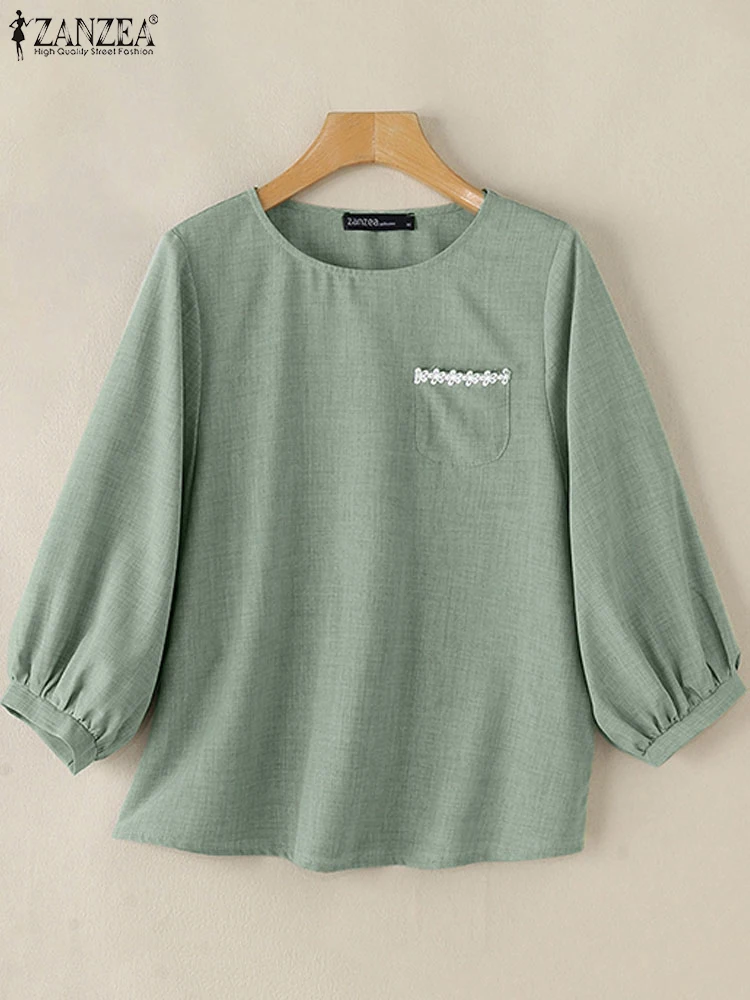 ZANZEA Женская туника с длинными пышными рукавами корейская мода свободные