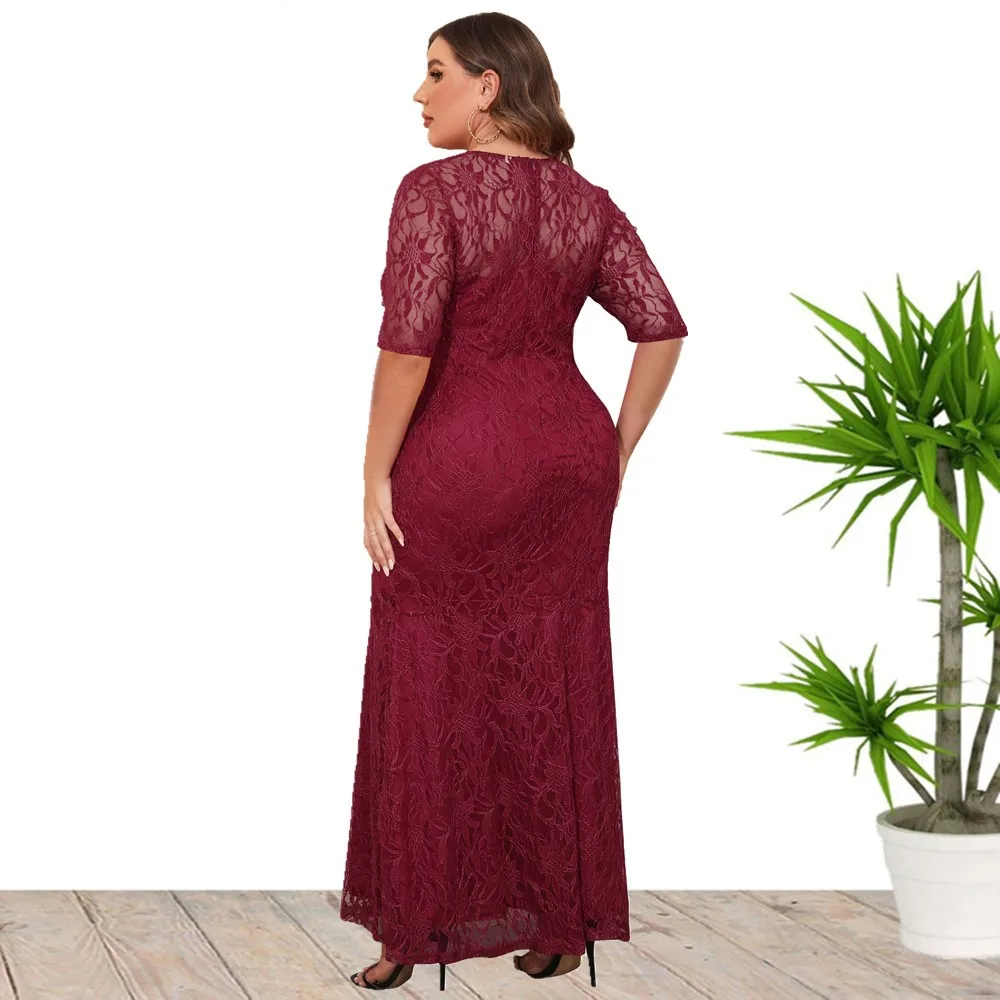 2023 New Hot Sale European And American Style Plus Size Lace Evening Party Dress For Women
