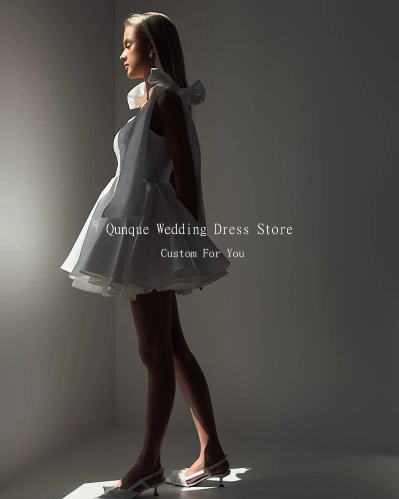 Qjall Короткие атласные свадебные платья на тонких бретельках со шнуровкой без