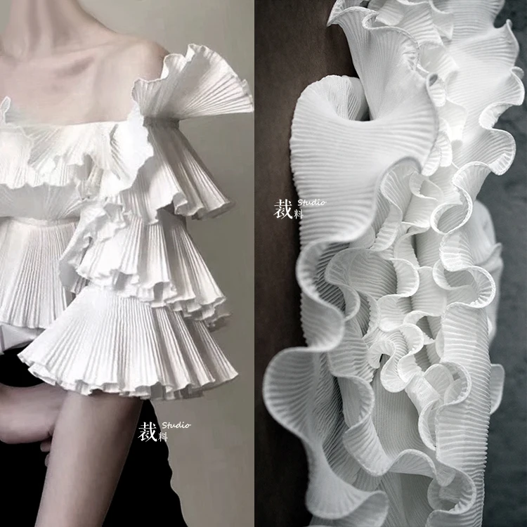 

Single-Layer Pleated Wave Three-Dimensional Ruffled Fabric Wedding Dress Large Lace Designer Cloth Accessories