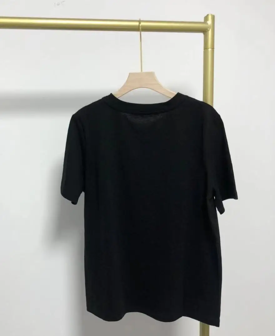 

Women T-Shirt Letter Diamonds Round Neck Loose Fit Short Sleeve Tees Casual