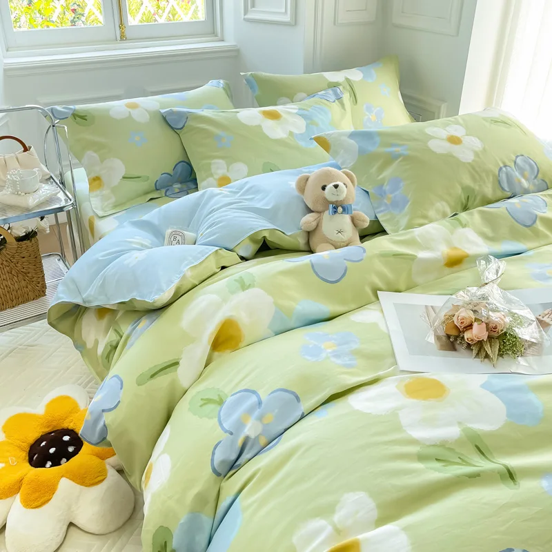 Simple Flower Cotton Quilt Cover 00 Dormitory Single Double 200x230 Three-Piece Set