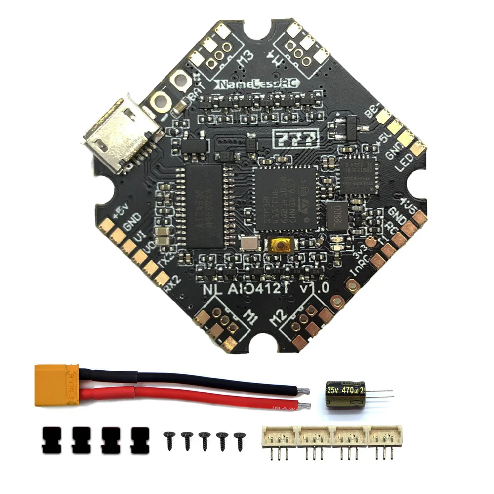 

25.5X25.5mm NameLessRC AIO412T MPU6000 F411 Flight Controller BLHELIS 12A 4in1 ESC AIO 2-4S for RC FPV Toothpick Cinewhoop Drone