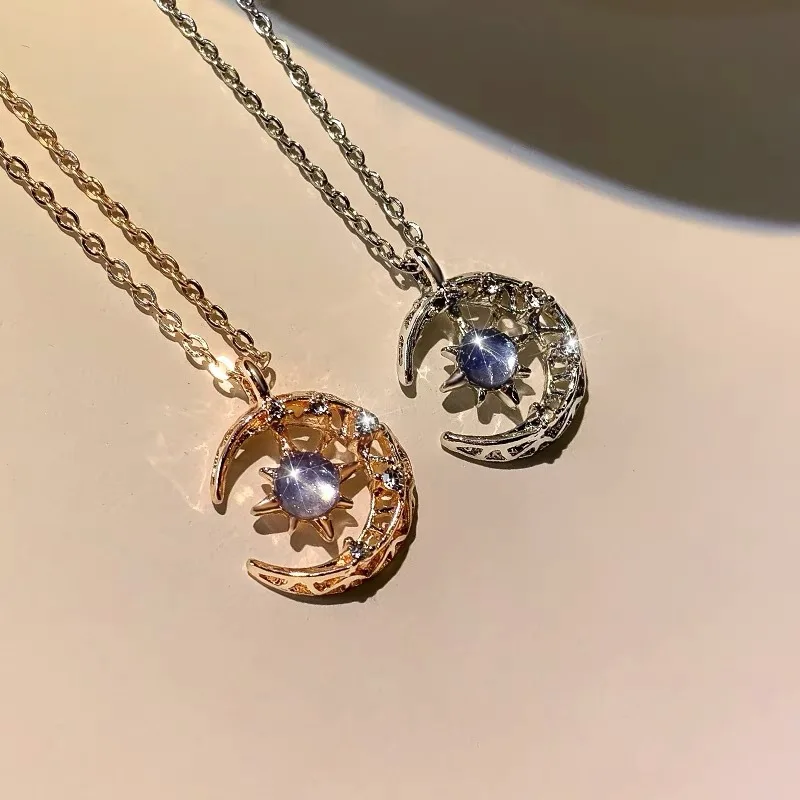 

Fashion Light Of Stars And Moon Charm Necklace Delicate Clavicle Stars Rhinestone Chain Necklace For Women Jewelry