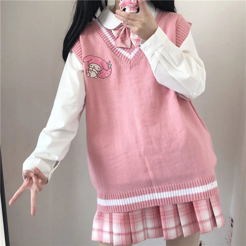 

Korean Fashion Oversize Harajuku Knitted Sweater Anime Tank Tops Women Pastel Goth Vest Y2k Kawaii Aesthetic Emo Alt Clothes