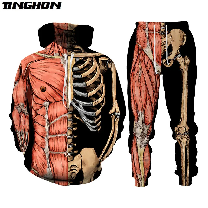 

Autumn Winter 3D Human Bones Printed Men's Hooded Sweater Set Men's Sportswear Tracksuit Long Sleeve Men's Clothing Suit 02