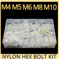 m4 m5 m6 m8 m10 white nylon hex bolt metric thread plastic external hexagon machine screw nut flat washer assortment kit set