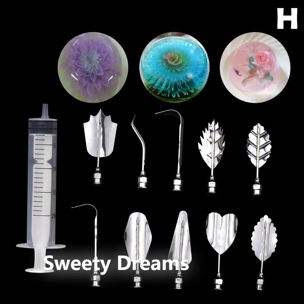 10Pcs/Set 3D Jelly Flower Art Tools 1Pcs Syringe 3D Gelatin Art Tools Jello Gubbins Pudding Nozzle Syringe Set Russian Nozzles