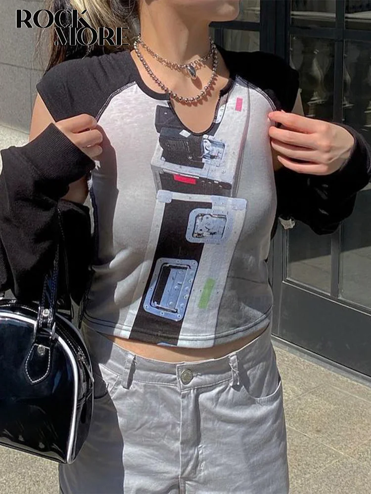 

Rockmore Graphics Print Crop Tops Y2K Slim Short Sleeve Basic T Shirts for Women Summer 2022 Casual Pullover Tee Korean Female