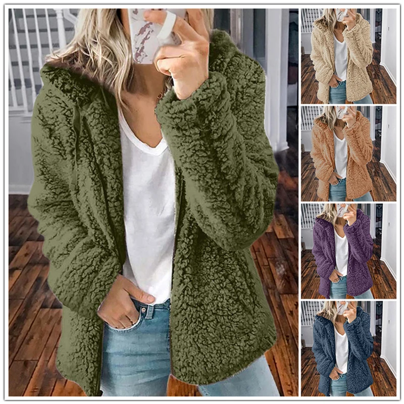 

2022 New Women's Hooded Woolen Fleece Autumn and Winter Jacket