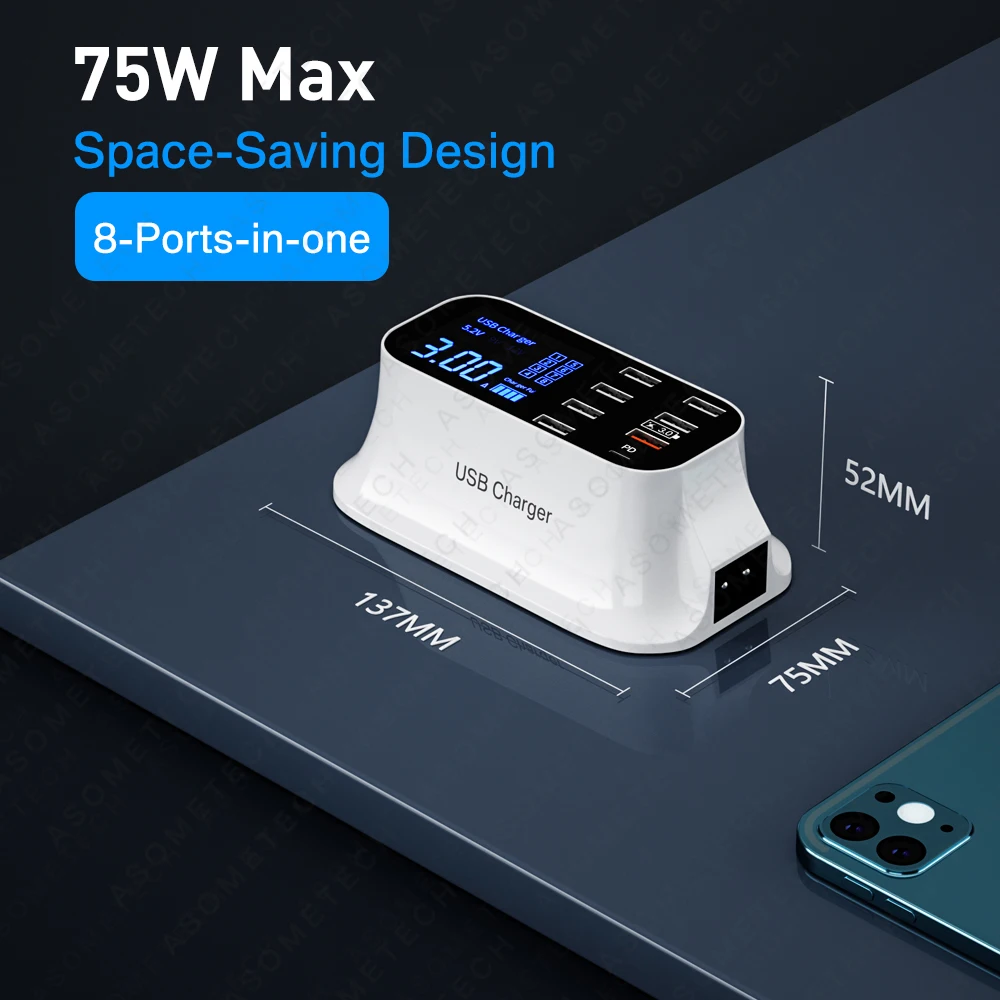 8 port led display usb charger quick charge pd usbc charger for iphone 13 12 phone tablet fast charger for xiaomi huawei samsung free global shipping