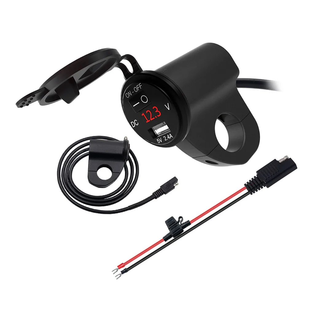 

Motorcycle USB Charger Digital Display Phone Charging Adapter Motorbike USB Power Supply with Switch Black
