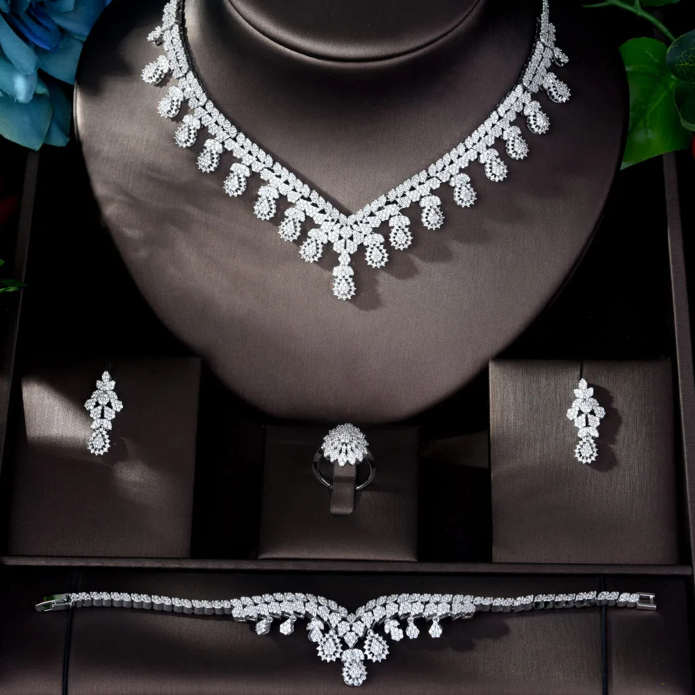 Fashion New AAA Cubic Zircon Jewelry Sets for Women Wedding Necklace Earring Ring Bracelet Jewelry Accessories Bijoux N-1165