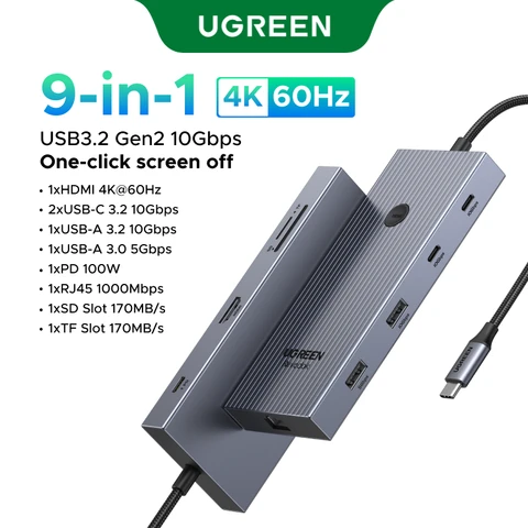 UGREEN 9-в-1 USB-концентратор HDMI RJ45 SD/TF