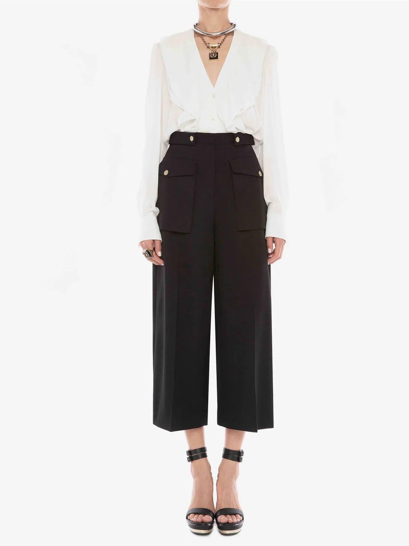 Women's Large Pockets Straight Suit Pant 2022 Newladies Black High Waist Loose Wool Blend Wide Leg Trousers