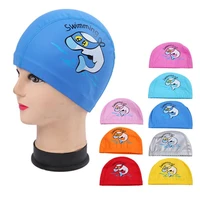 children swimming cap cartoon dolphin animal printing kids pu cloth waterproof swim hat boys girls ear protect diving equipment