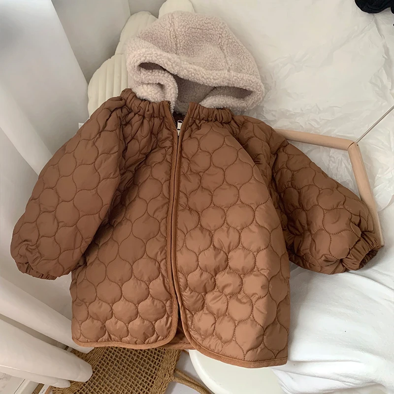

Hooded Coat Old Jacket Winter Cotton Zipper Children Solid Style Outerwear Korean Quilted Girls Loose Autumn Long 2-6years