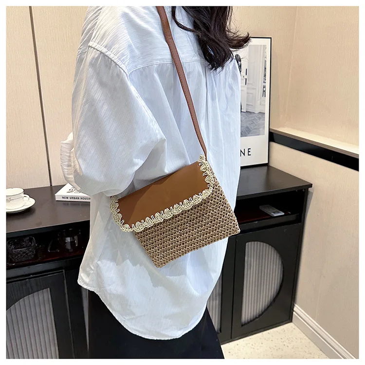 

Trendy Simple New Casual Hundred Temperament Female Ins Niche Design Straw Senior Fashion Crossbody Shoulder Small Square Bag