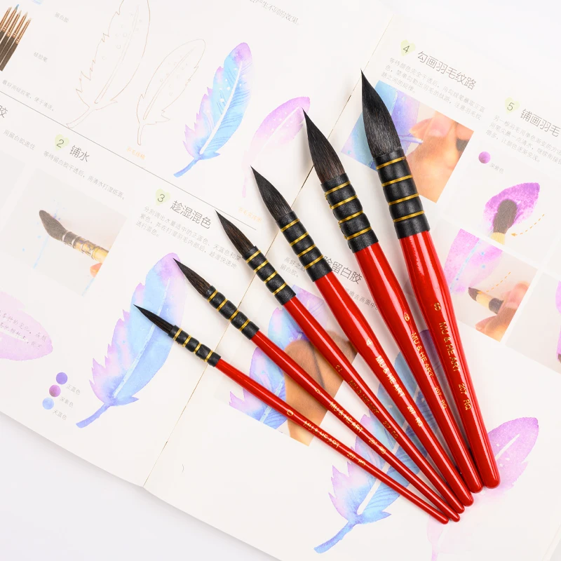 

High Quality Squirrel Hair Mixed Watercolor Painting Brush 1PC Mop Hook Pen Round Head Red Wooden Handle 207RQ MU HE ART