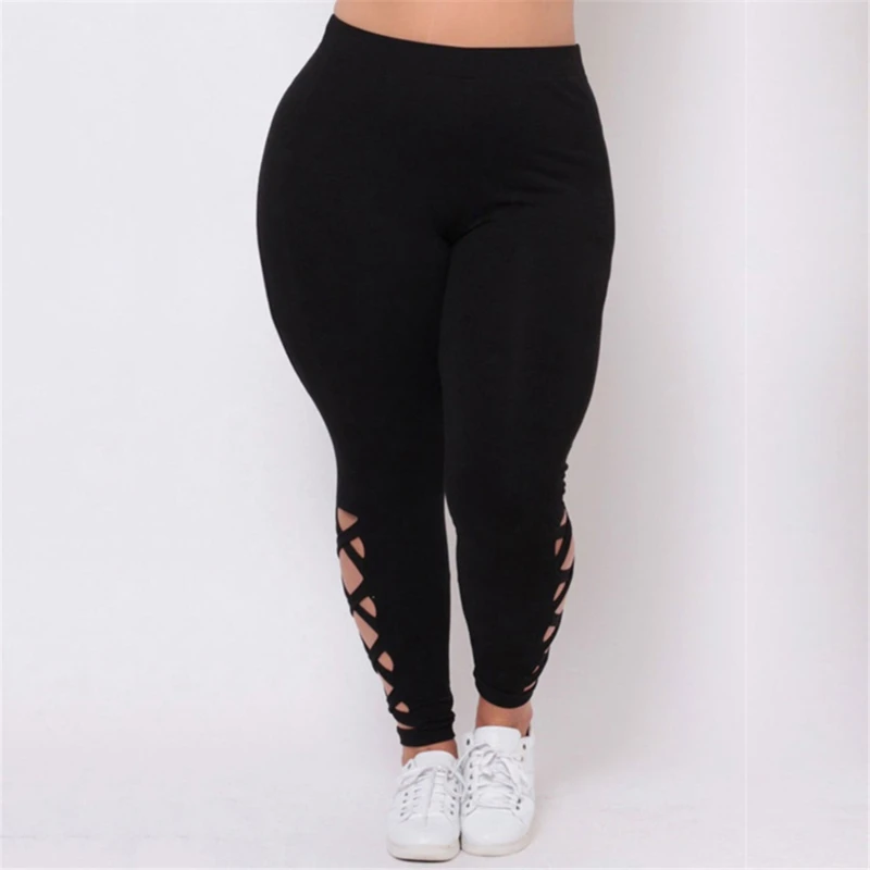 

New Women Plus Size L XL 2X 3X Black Criss-Cross Soft Comfort Skinny Leggings Pants Stylish Womens Elastic Pants Leggings