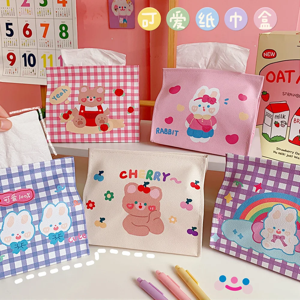 

Kawaii PU Tissue Box Soft Cute Bunny Desktop Napkin Storage Box Girls Heart Student Table Box Tissue Organizer