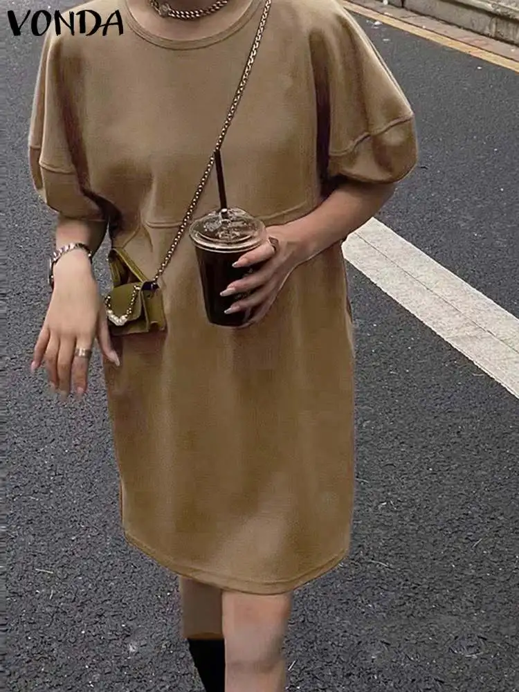 

Summer Dress 2023 VONDA Women Half Sleeve Mini Dress Beach Sundress Casual Solid Dresses Femme Robe Oversized Vestidos