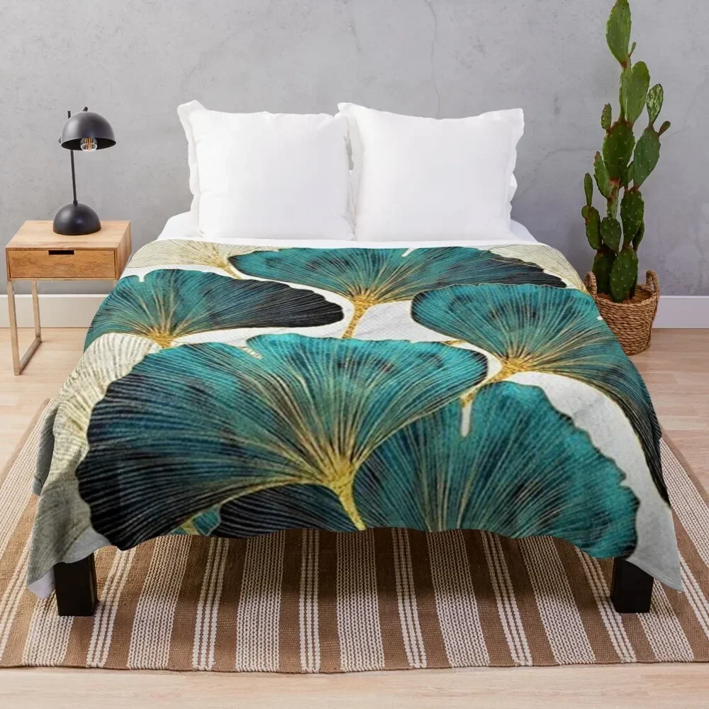 Синее одеяло в виде листьев Гинко мягкие искусственные пушистые одеяла