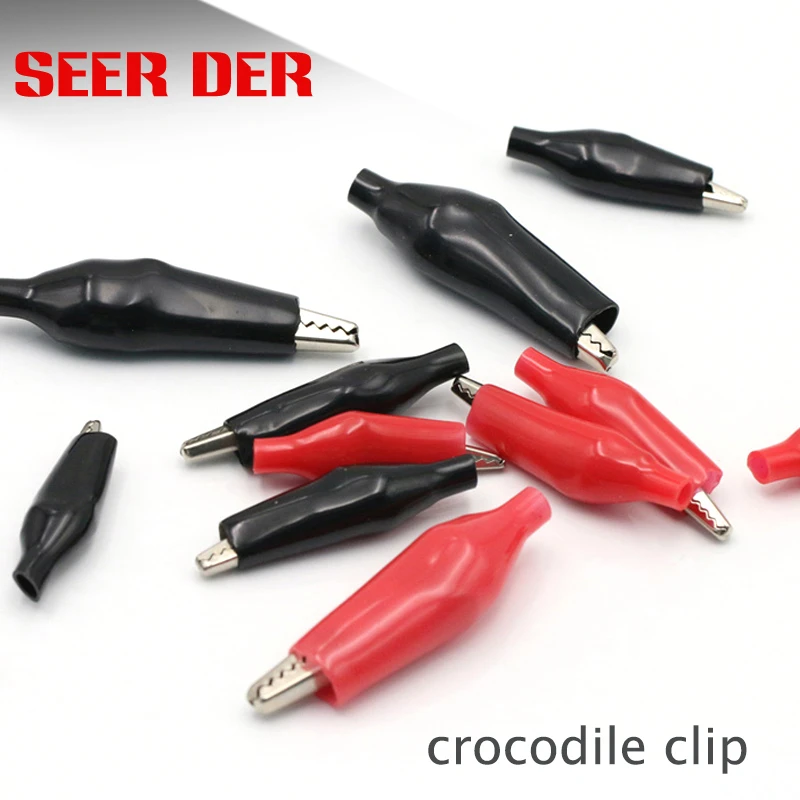 

10pcs/lot 28mm/35mm/45mm Metal Alligator Clip Crocodile Electrical Clamp for Testing Probe Meter Black/Red with Plastic Boot