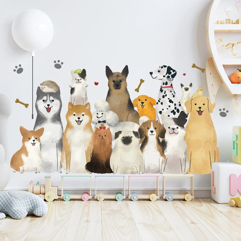 

Cartoon Cute Family Dogs Paws Wall Stickers Children's Room Kindergarten Fun Stickers Waterproof Pet Store Layout Decoration