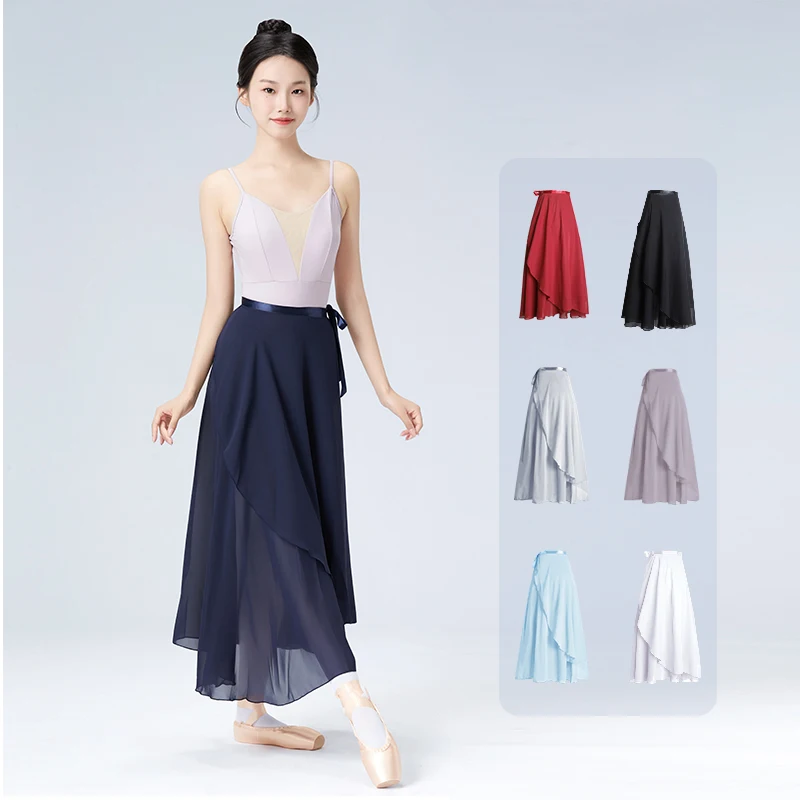 

Adults Women Ballet Dance Skirts Long Chiffon Dance Skirts Lyrical Soft Ballet Dress Black Burgundy Translucent Dance Costumes