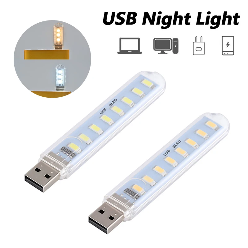 

Портативная мини-лампа для чтения с USB, светодиодный светильник для чтения с функцией внешнего аккумулятора, ноутбука, ночник с USB-зарядкой и...