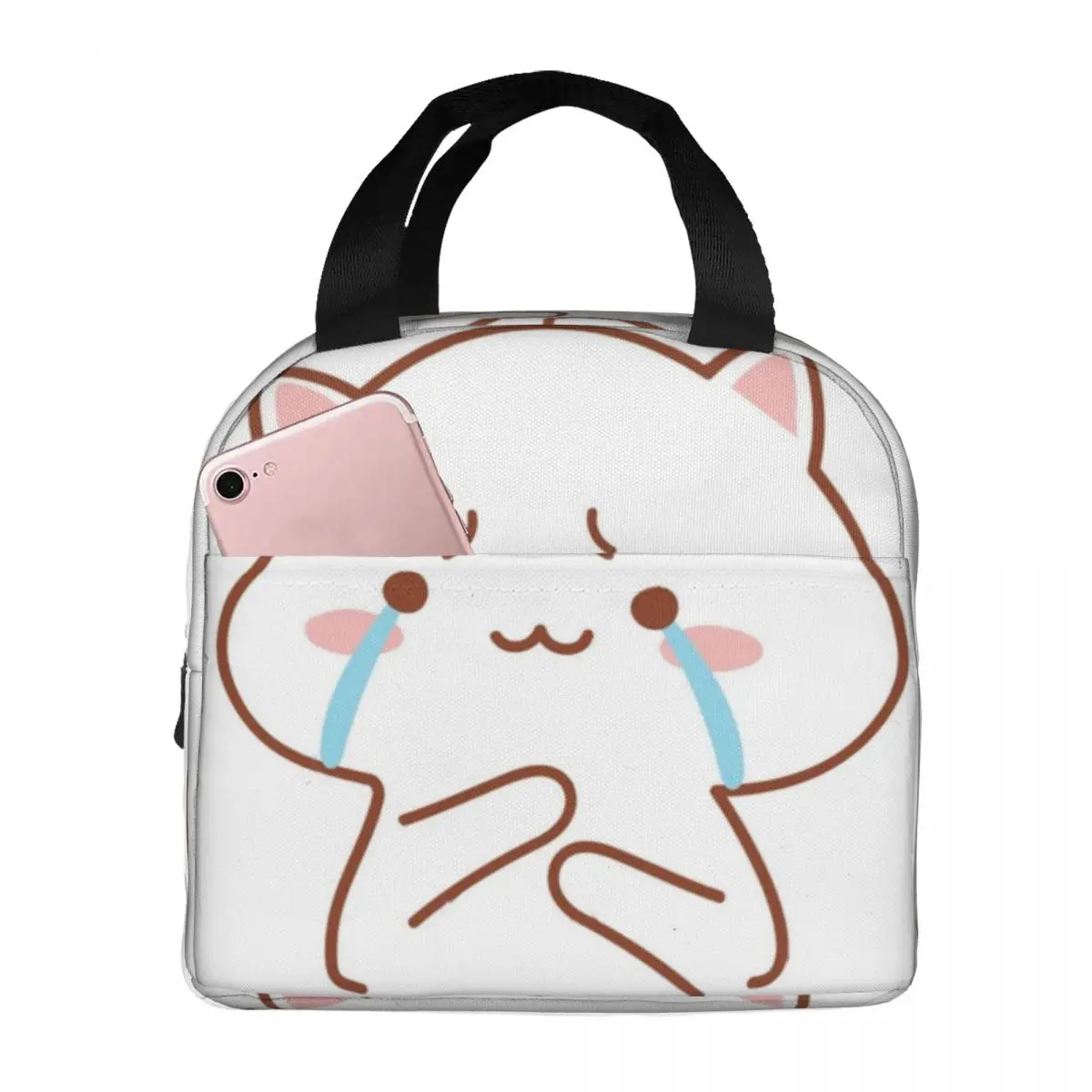 

Термоизолированные ланч-пакеты Peach And Goma Mochi Cat Sad, контейнер для еды, пищевая сумка, вместительный тоут, Ланч-бокс, офисный учитель