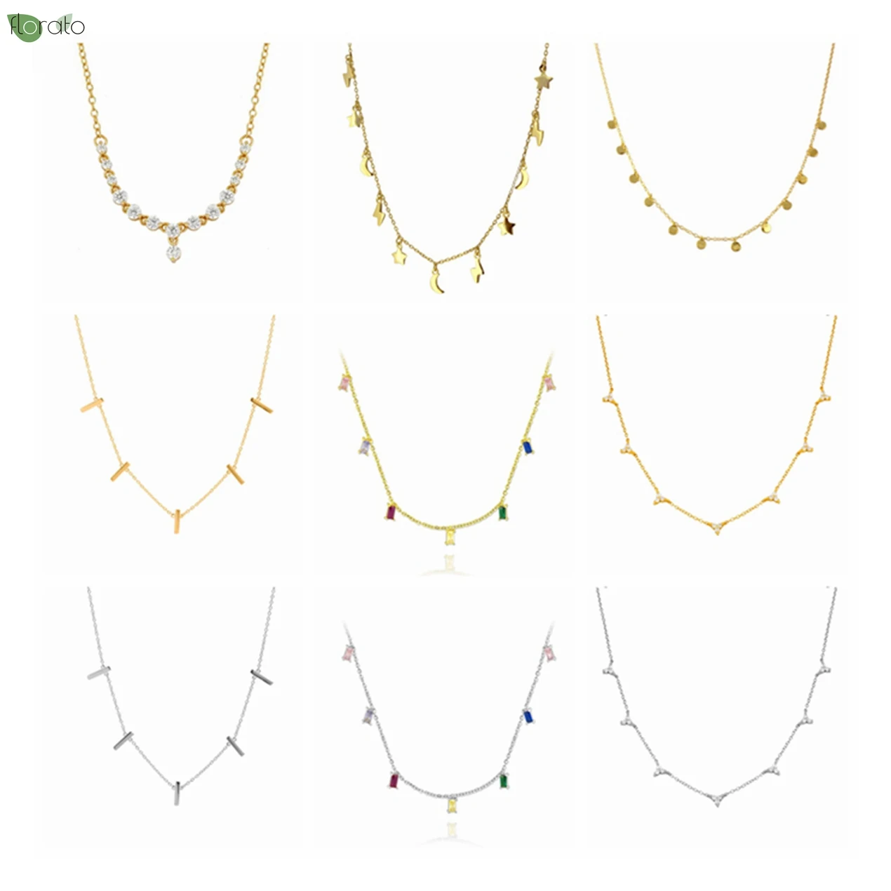 

925 Sterling Silver Necklace Geometric Square Charming Colorful Zircon Clavicle Chain Ladies Necklace Party Premium Jewelry Gift