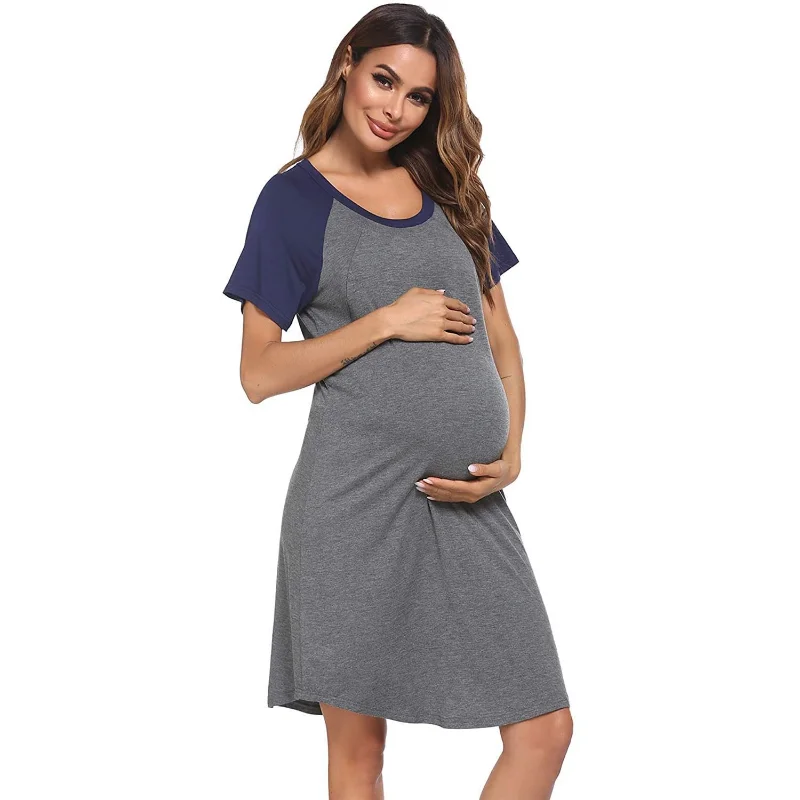 2022 new summer maternity dresses casual loose color matching lactation dress pregnant women casual pajamas pregnancy clothes enlarge