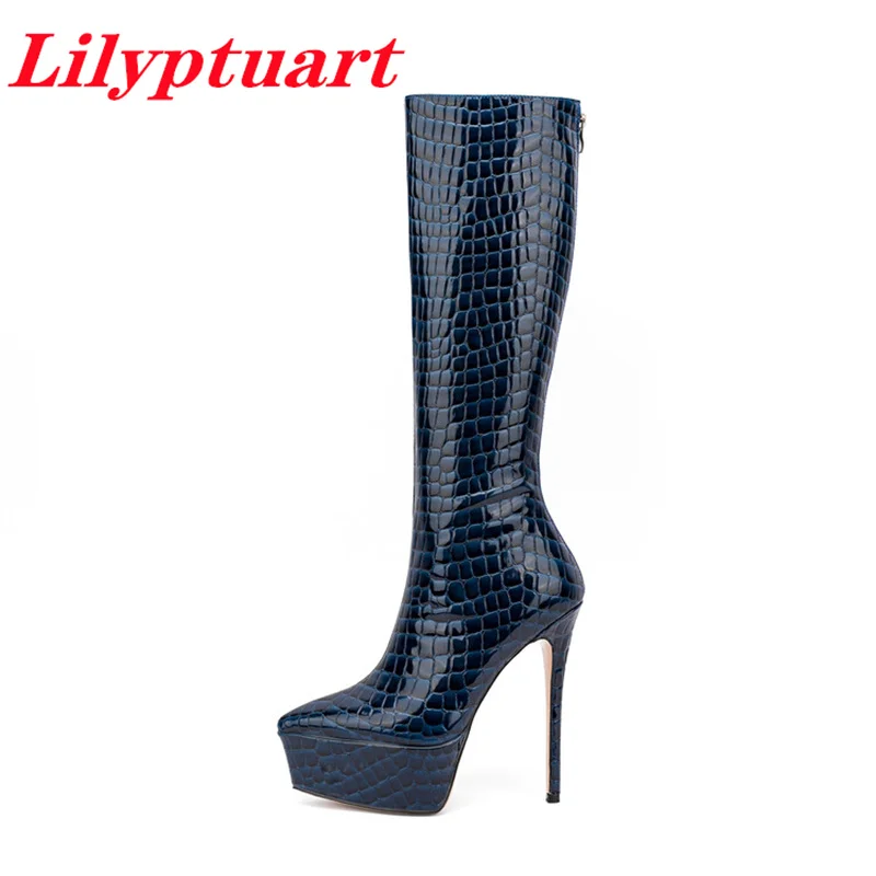 

LILYPTUART ZA Women Platform Boots Gothic 2022 Autumn/winter Fashion Sexy High Heel Pointed Toe Catwalk Shoes Plus Size Silver