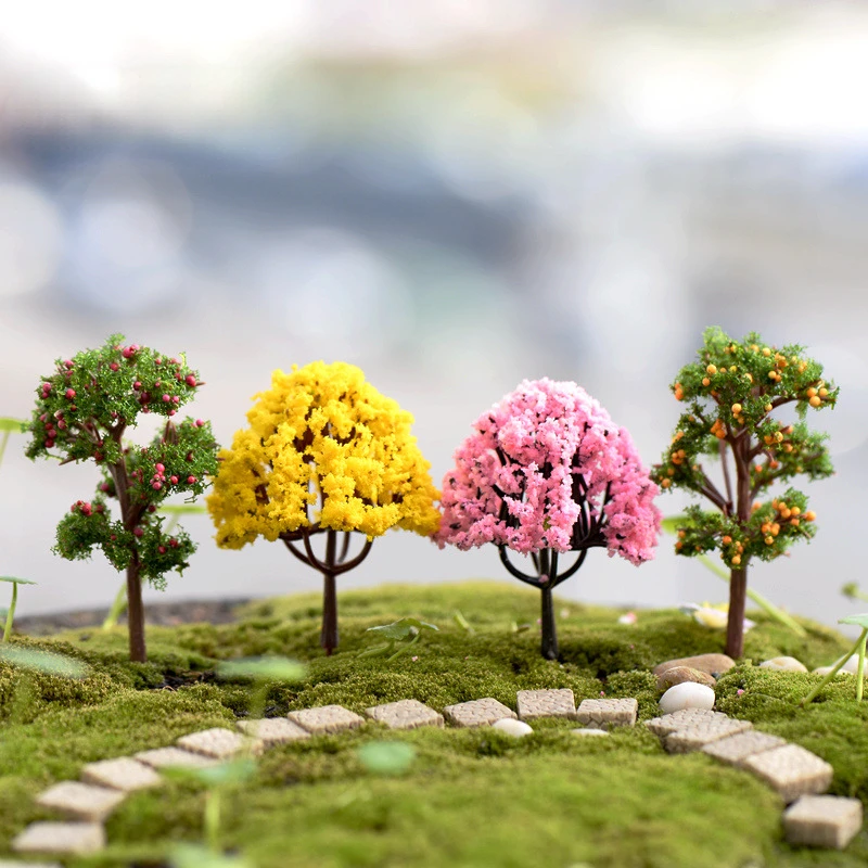 

Mini Artificial Scenery Trees Simulation Plant Miniature Colorful Trees Maple Cherry Flower Tree Landscape Garden Accessories