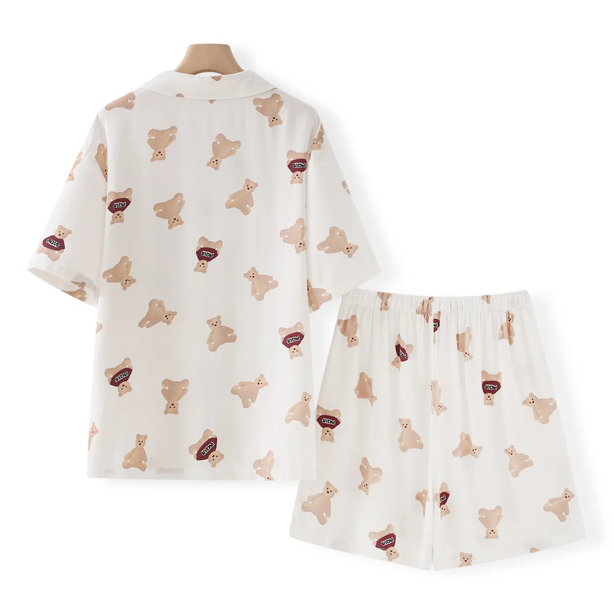 Spring Summer Women Home Wear Sets Short-sleeved Two-piece Sleepwear Cute Bear Print Pajama Breathable Casual Pajamas Suits