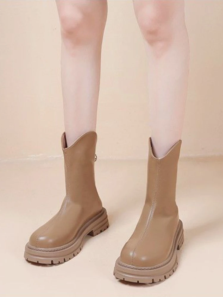 

Однотонные элегантные женские ботильоны на молнии в британском стиле, дизайнерская повседневная обувь, женские удобные боевые ботинки с круглым носком, осень 2022