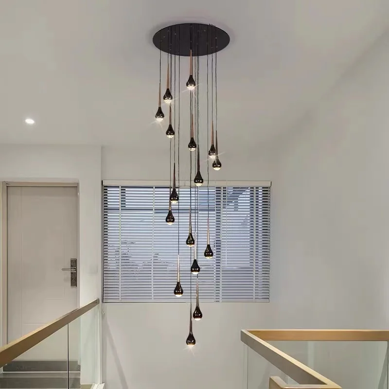 Stair chandelier creative atmosphere Nordic light luxury loft villa duplex stairwell modern simple rotary long chandelier