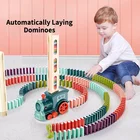 Забавный Электрический поезд-домино, Набор машинок со звусветильник Том, автоматическая кладка домино, кирпичные блоки, игра, обучающая игрушка сделай сам, подарок для детей