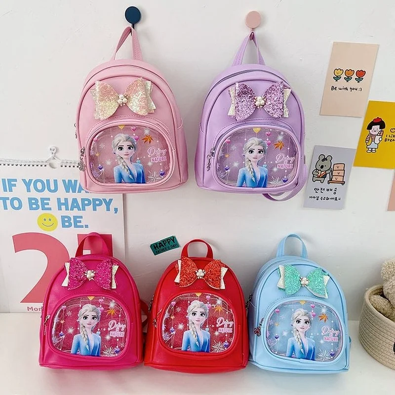 New Frozen PU Cute Kindergarten Backpack Bow Tie Princess Elsa Multicolor baby girls Schoolbag Ttoddler Baby Bags for 3-6 Yrs