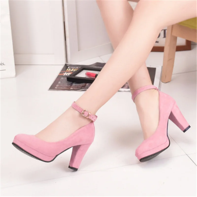 

9cm High Heels Autumn Flock Round Toe High Heels Female Platform Summer Shoes