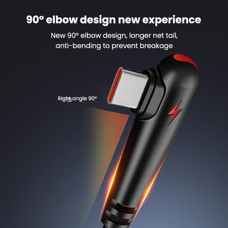 Фото Универсальный кабель Xiaomi 120 Вт, 2 м, USB-тип C, локоть 90 градусов, мобильный телефон, супер быстрая зарядка для Huawei, зарядный шнур Samsung №5