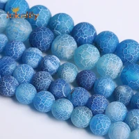 natural blue agates frost cracked onyx stone beads round loose spacer agates beads for jewelry making needlework diy bracelets