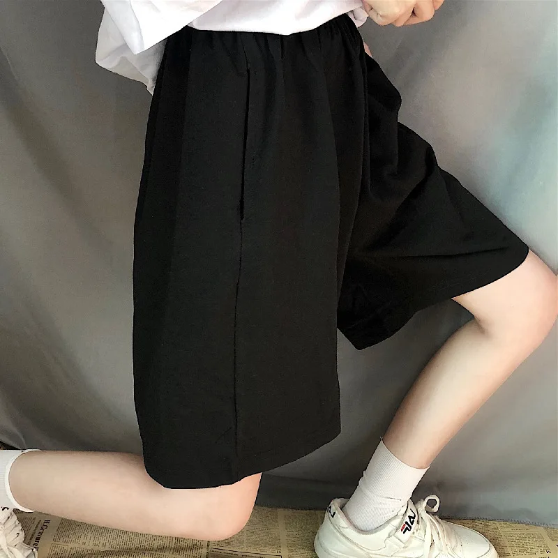 

Richkeda Store Summer Gray Shorts Women Fashion Ladies Elastic Waists Short Pants High Waist Streetwear Wide-leg Oversize Simple