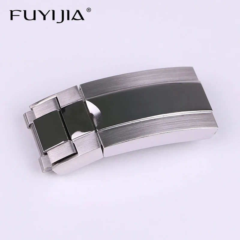 FUYIJIA Luxury R-olex Leather Strap Folding Buckle 16mm Safety Buckle 316 Stainless Steel Polished Vacuum Plating Watch Buckle