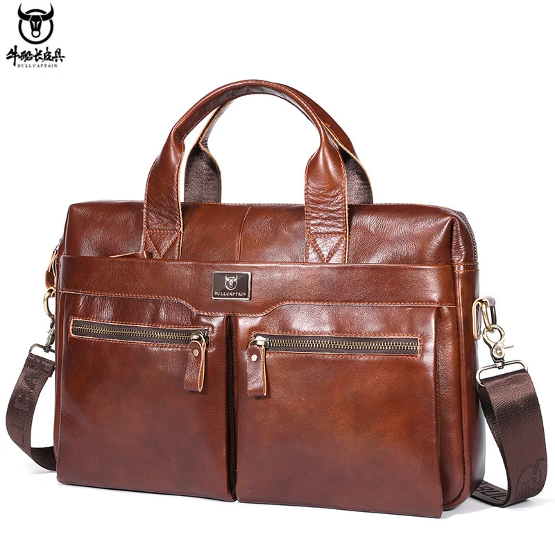 

Captain Cow Leather Briefcase Men's One Shoulder Oblique Straddle Handbag Top Layer Cowhide Large Capacity Business Computer Bag